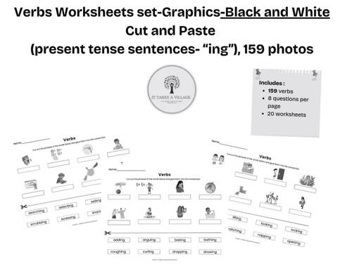 Verbs Worksheets BUNDLE (multiple choice, draw a line, cut and paste ...