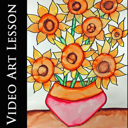 Preview of VAN GOGH SUNFLOWERS Art Project | MOTHER'S DAY Drawing & Marker Painting Lesson