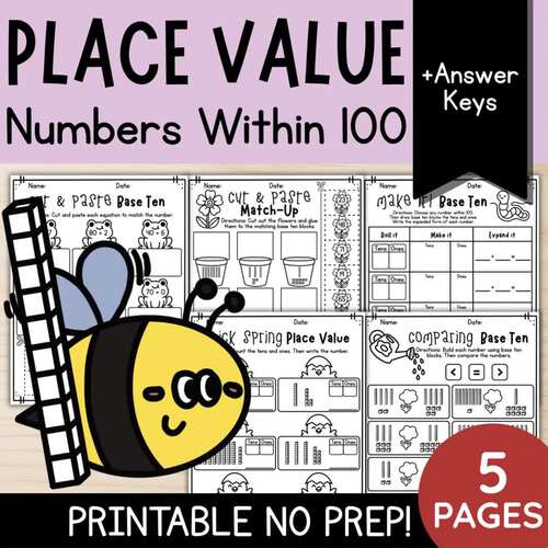 Spring Math: Place Value Base Ten Blocks Within 100 Practice | 1st ...