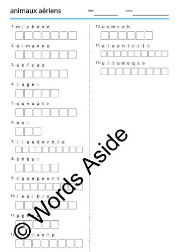 French Word Games Flash Cards Crossword Word Search Anagram by Words Aside
