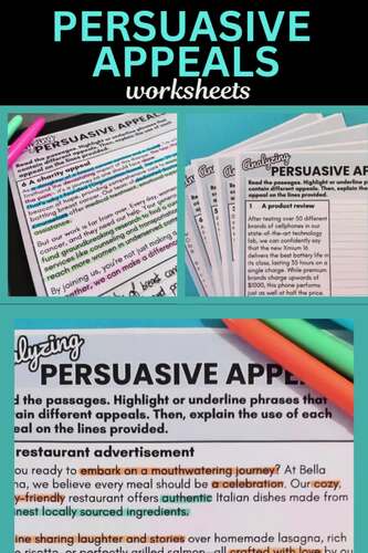 Persuasive Appeals Worksheets | Ethos, Pathos, Logos Text Analysis for ELA
