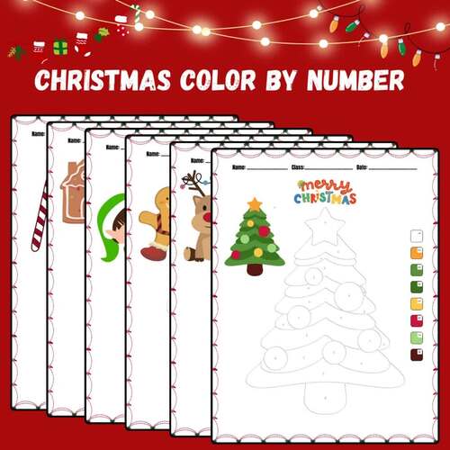 Christmas Color by Number Worksheets | Holiday Math Coloring Pages | Winter