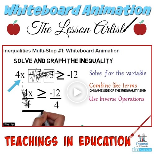 Preview of Inequalities Multi-Step #1: Whiteboard Animation