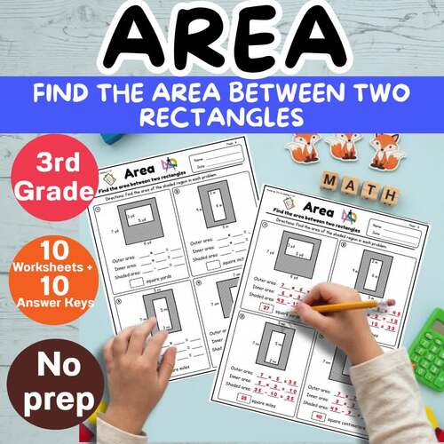 Area Between Two Rectangles Worksheets Grade 3 | Area of Shaded Region