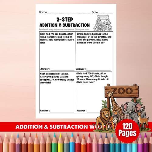 Zoo Grade 3 Addition and Subtraction Word Problems Bundle Worksheets ...