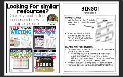 BINGO Review Game Templates Autofill Editable Test Prep TPT