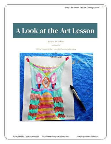 Great Horned Owl Art Project Directed Drawing Lesson Bird Study Grade 1-4