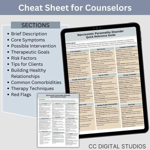 Narcissistic Personality Disorder Therapy Cheat Sheet, 2 IN 1 ...