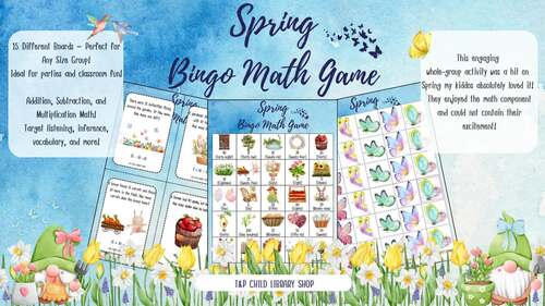 Spring Bingo Math Game! Addition, Subtraction, and Multiplication Activities.