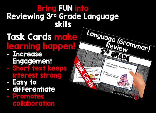 3rd Grade Language Review Task Cards | Grammar Print and Digital