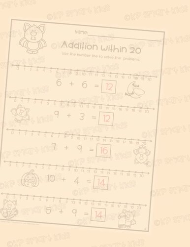 Number Line Addition Within 20 Halloween Bat Worksheets 1st 2nd Grade Math