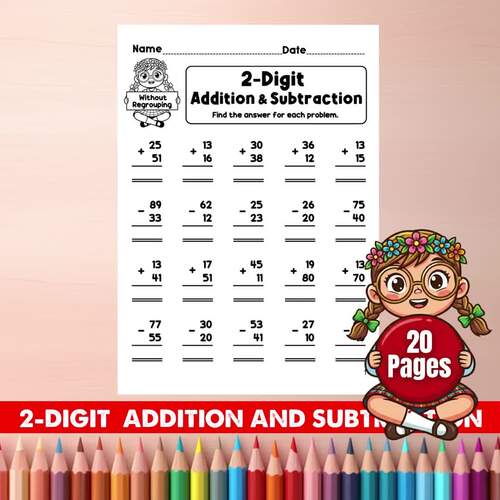 2-Digit Addition & Subtraction WITHOUT Regrouping Worksheets | Spring Math Activ
