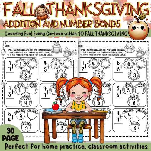 Fall Thanksgiving Addition and Number Bonds Within 10, Math Activity ...