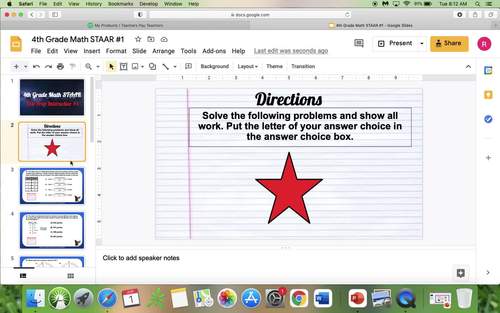 4th Grade Math STAAR Interactive Practice #1 (Digital- Google Slides)