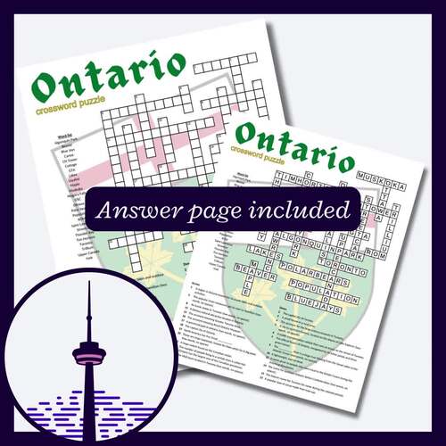Ontario crossword for vocabulary research activity or parties Grade 4 