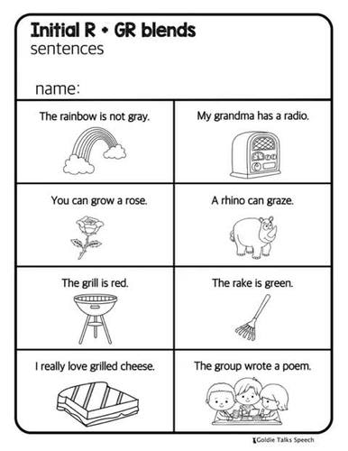 initial r plus r blends sentences articulation speech therapy
