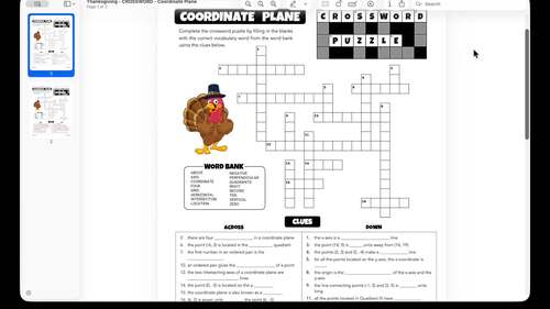 6th Grade Math Thanksgiving Activity Coordinate Plane Review Fun Worksheet