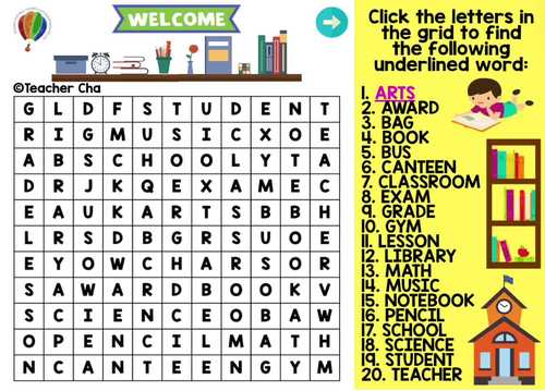 Word Search: Back to School Edition (BOOM Cards™ Teletherapy Distance ...