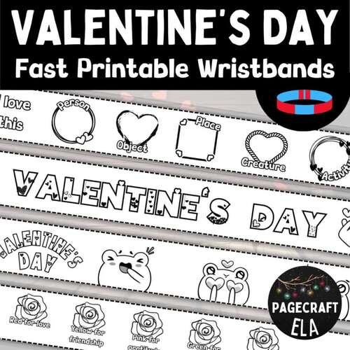 Printable Valentine's Day Paper Bracelet or Wristband Templates TPT