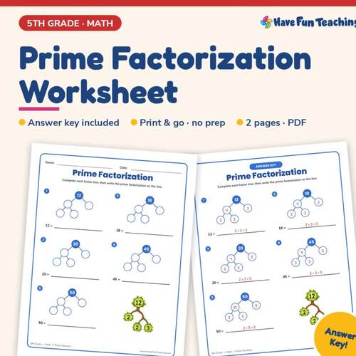 Prime Factorization Worksheet | 5th Grade Prime Numbers Practice with ...