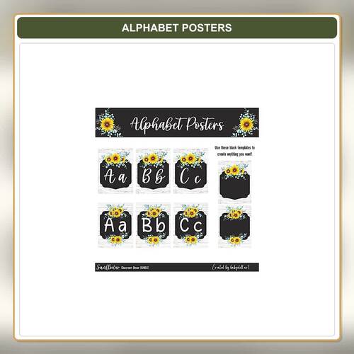 Editable Alphabet Posters Sunflower Classroom Decor | ABC Wall Alphabet ...