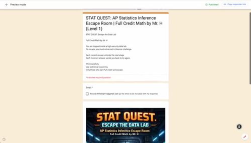 AP Statistics Inference Escape Room | Google Forms Activity
