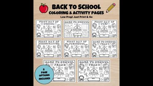Back to School Coloring & Activity Pages | Coloring Sheet | TPT