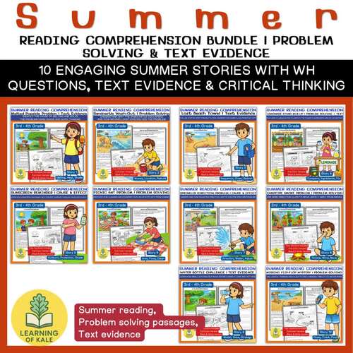 Summer Reading Comprehension Bundle | Problem Solving & Text Evidence ...