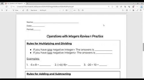 Preview of VIDEO: Operations with Integers-Rules and Practice