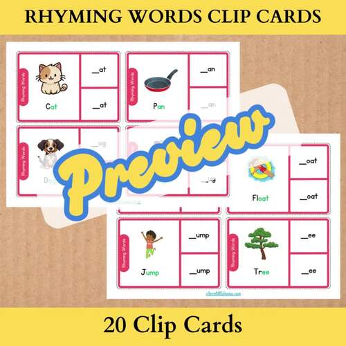 Rhyming Words Clip Cards | Missing Letters | Phonics For Kids | Vocabulary