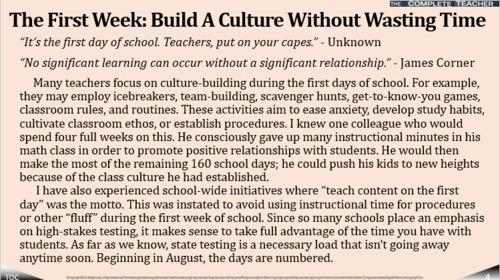 Preview of COMPLETE TEACHER Lesson 4 - The First Week: Build A Culture Without Wasting Time