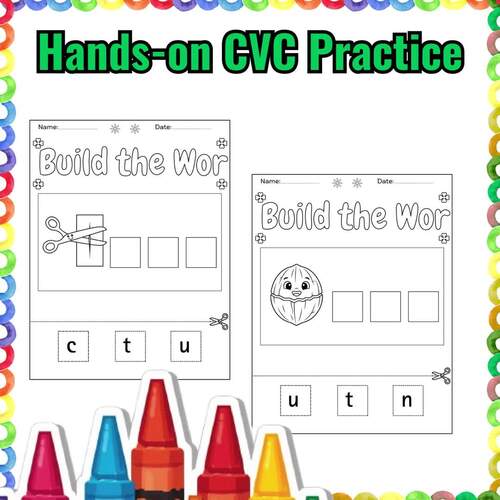 Short U CVC Word Worksheets Cut and Paste Phonics Kindergarten SOR by ...