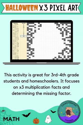 Halloween x3 Multiplication Pixel Art Math Activity - Basic Math Fact Fluency
