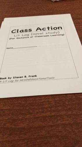 Class Action Lit Log (novel study) (For Distance or Classroom Learning)