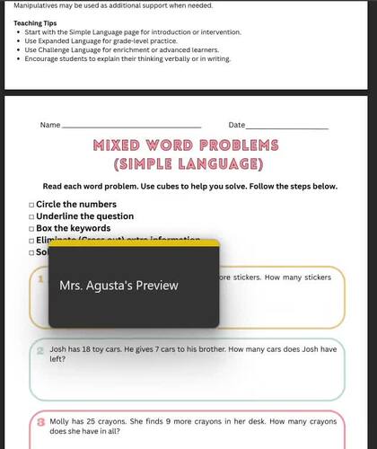2nd Grade One Step Math Word Problems Worksheets Bundle | CUBES | Differentiated