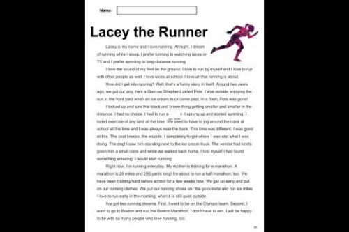 Sports Reading Comprehension Word File 10: Lacey the Runner (Grade 2-3)