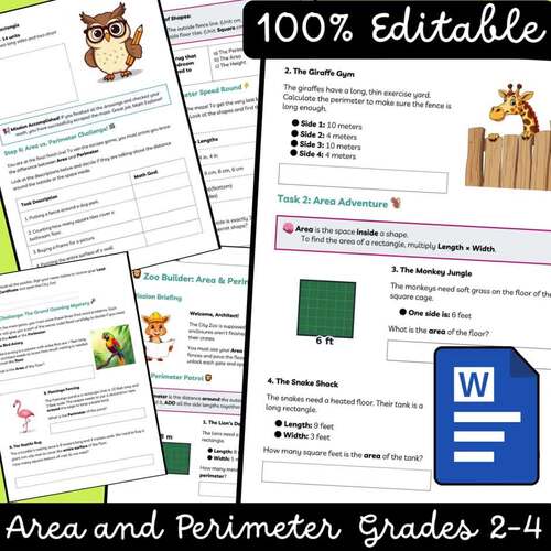 Area and Perimeter Worksheets  4th Grade Math | Editable Worksheets Word Problem