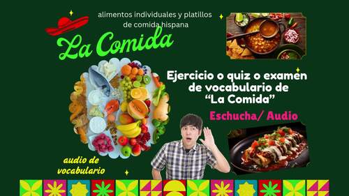 Preview of Escucha-Listen Activity/Quiz/Test- La Comida Vocabulary -Food Words in Spanish