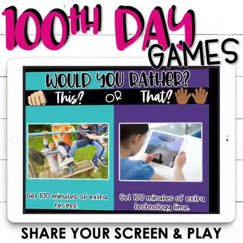 100th Day of School Virtual Classroom Games and Challenges by Hollie