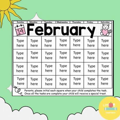 Monthly Homework Calendar by Valeria craig little learners | TPT