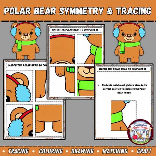 Polar Bear Symmetry & Tracing Worksheets | Winter Math & Fine Motor ...