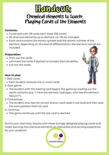 Chemical elements 1-118 Game: Who has it? 3-fold differentiated by ...