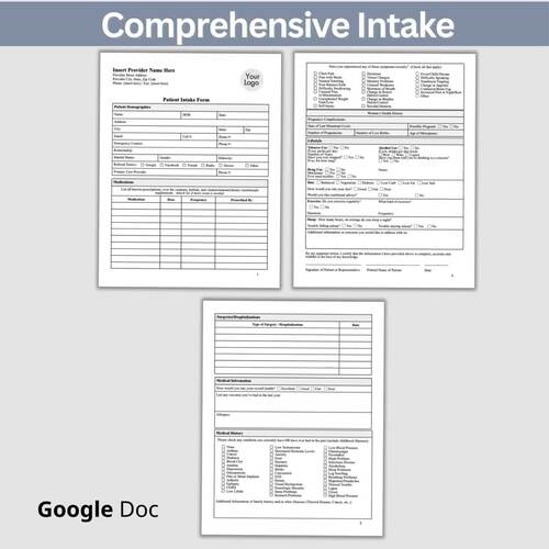 Medical Office Patient Intake Form: Editable Google Doc Template