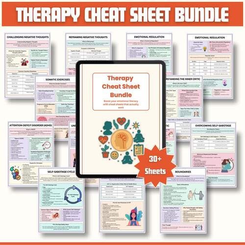 Therapy Cheat Sheet Bundle | 30 Mental Health Worksheets (PDF) by ...