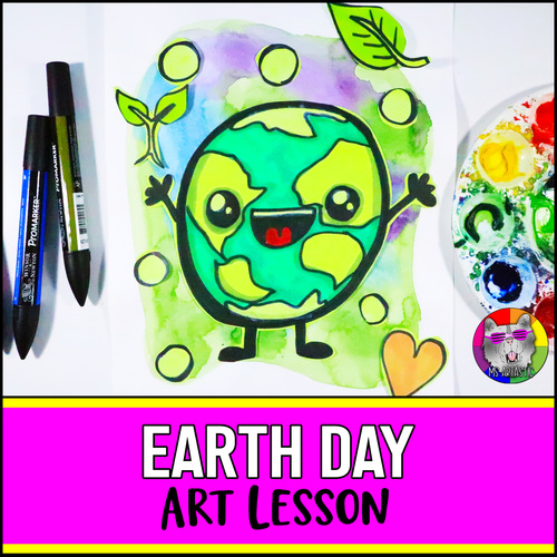 Preview of Earth Day Art Lesson Activity, Planet Earth Art Project for Elementary