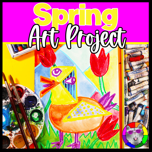 Preview of Spring Art Lesson, Pablo Picasso Duck & Tulips Art Project Activity for Primary