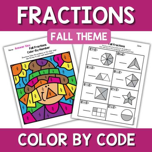 Fractions Color by Number Code | Fall Theme Fun Math Worksheet Coloring ...