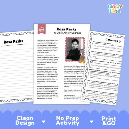 Rosa Parks Biography Reading Passage and Questions | Black History Month