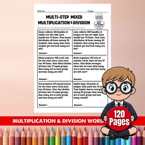 5th Grade Math Word Problems Bundle | Back to School Worksheets | 120 Pages