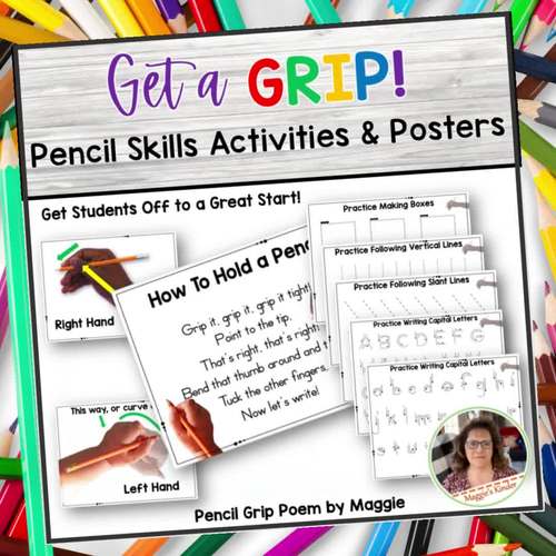 Pencil Grip Activities and Posters by Maggie's Kinder TPT